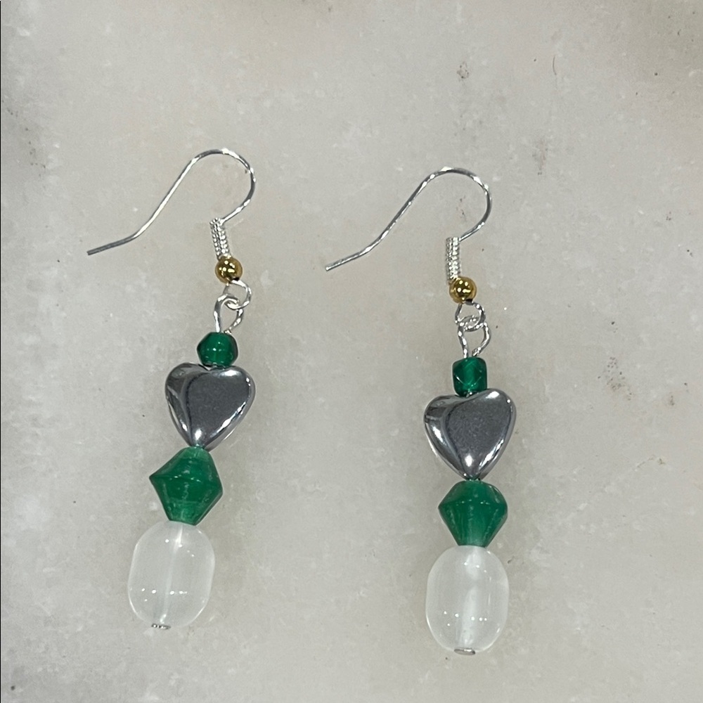 Sterling Silver Hematite Heart Drop Earrings